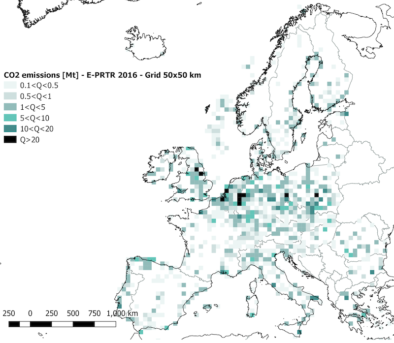 CO2 emission clusters and CO2 storage capacity in Europe